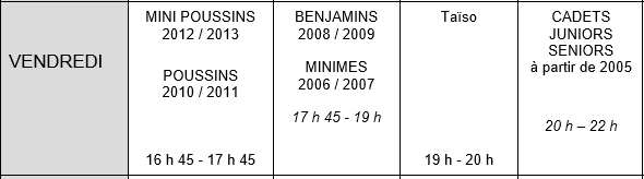 JudoFontainois HorairesTempVendredi